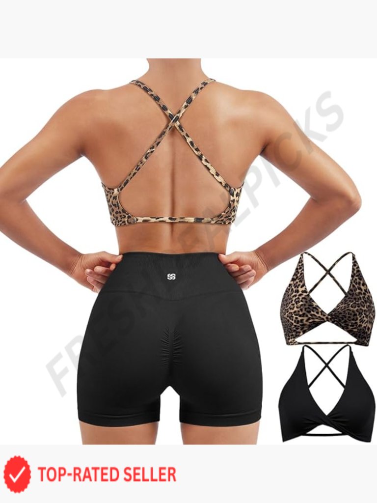 Cropped V Neck Sports Bra Pack Strappy Backless Twist Front Yoga Tops Set